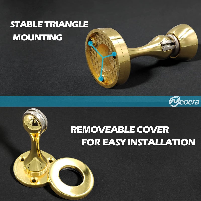 Neoera Magnetic Door Stop(Polished Brass/Gold Color) Door Stopper Strong Magnetic Door Catch for Hold Door Open  Anti-Rust  Heavy Duty for Various Door Types  Wall & Floor Mount 2Pack - Image 3